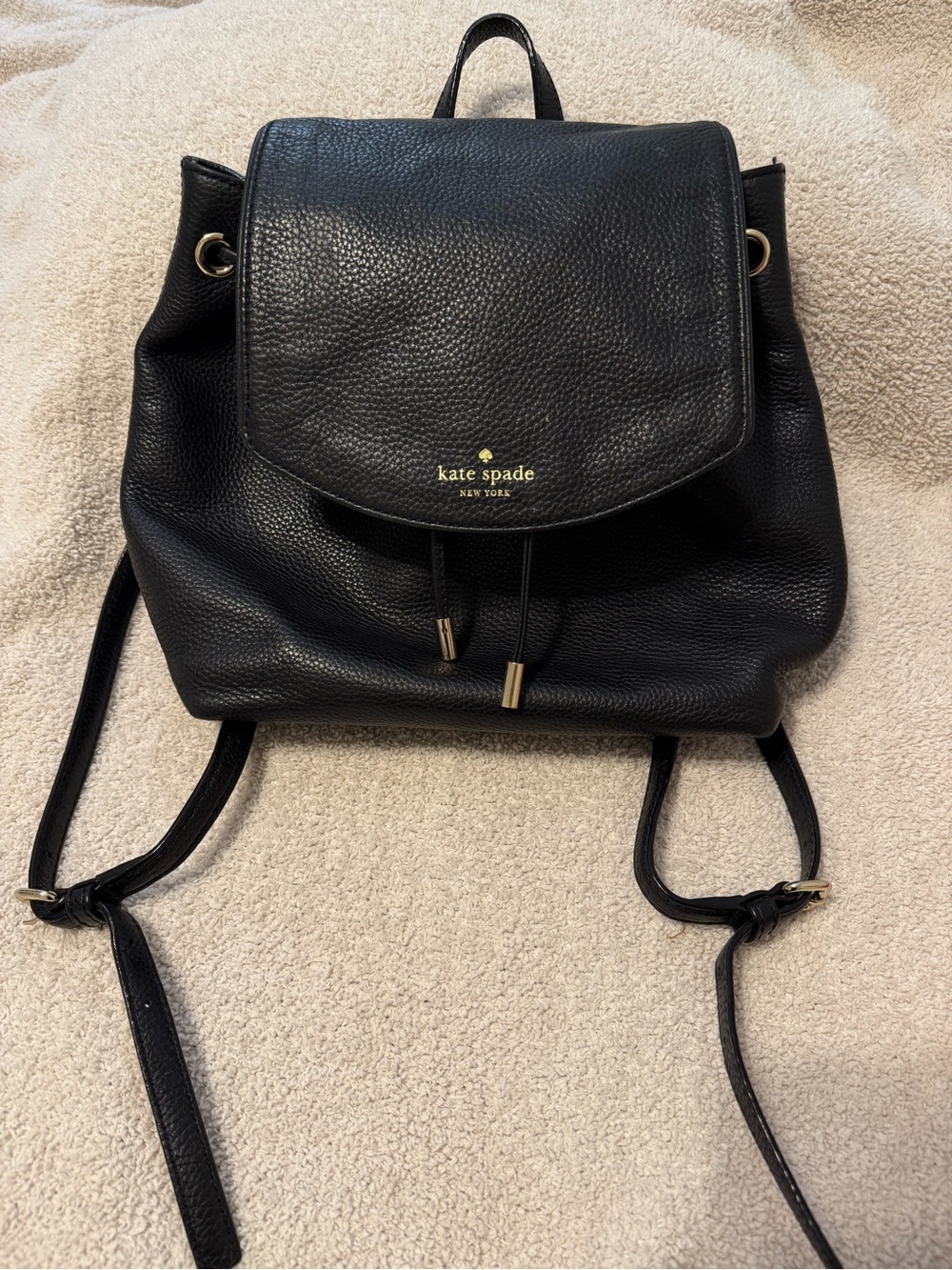 kate spade Black Pebbled Leather Drawstring Backpack